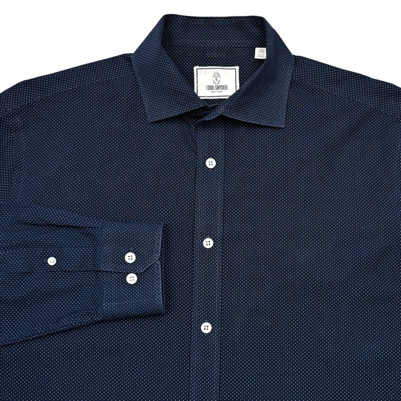 Todd Snyder Dress Shirt Mens Sz 16.5 34/35 Geometric Navy Button Up Long Sleeve - Picture 1 of 8